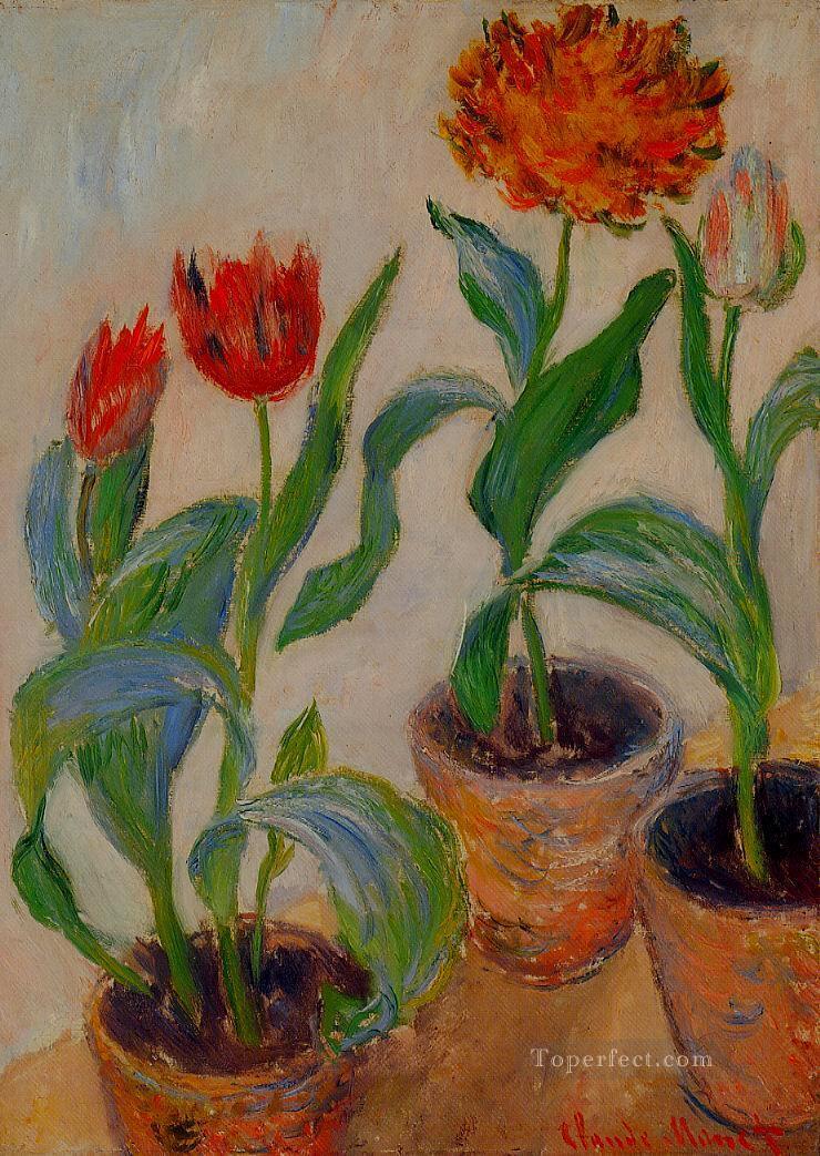 Three Pots of Tulips Claude Monet Oil Paintings